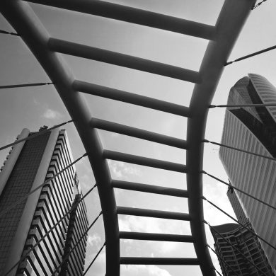 Greyscale architectural bridge in bangkok